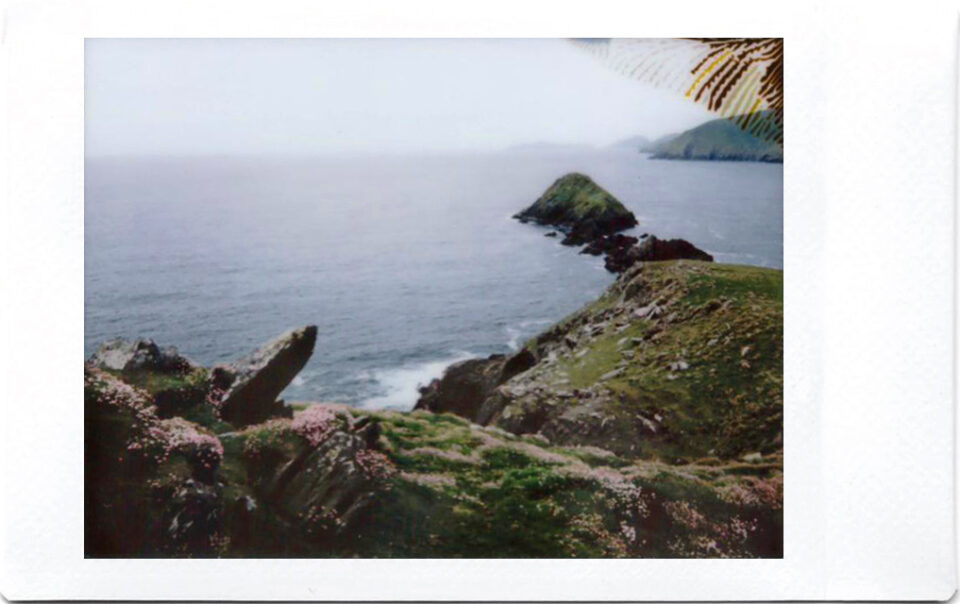 Fujifilm Instax Polaroid of Cliffs and ocean at Slea Head Drive; Dingle Peninsula; West Atlantic Way; Ireland